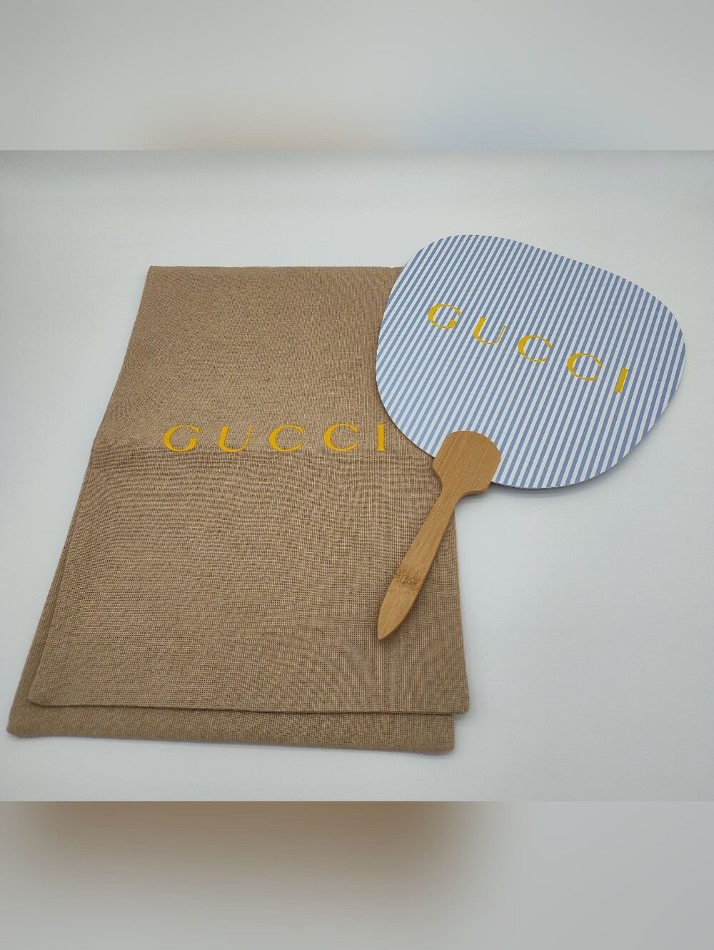 GUCCI 2023 Summer Novelty Fan Japan Limited Edition Rare Blue Stripe Bamboo Fan